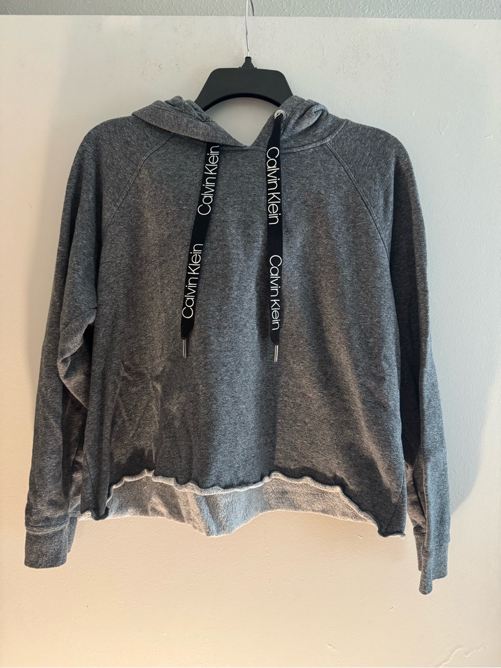 Calvin Klein Women’s Charcoal Hooded Pullover with Branded Drawcords Size L